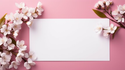 Blank Paper With Flowers on Pink Background
