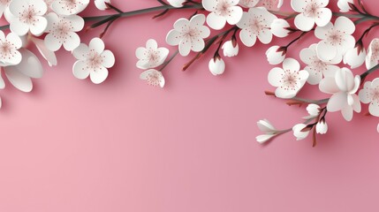 Fototapeta na wymiar Pink Background With White Flowers