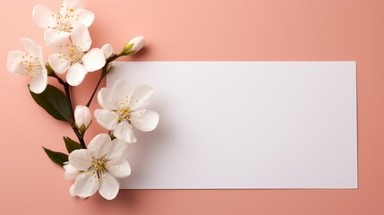 White Card With Flowers on Pink Background