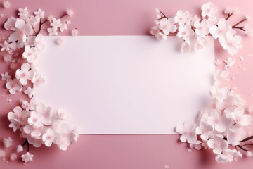 White Paper Surrounded by White Flowers on Pink Background