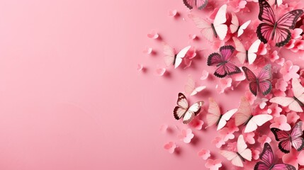 Pink Butterflies Fluttering on Pink Background