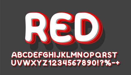 Red 3d font. English alphabet and numbers sign. Vector illustration