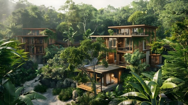 Villa Daab and Tree Houses Surrounded by Jungle Vegetation
