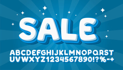 Sale color blue font. English alphabet and numbers sign. Vector illustration