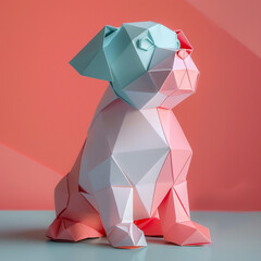 Origami dog in pastel shades sitting playfully embodying a cute and minimalist aesthetic