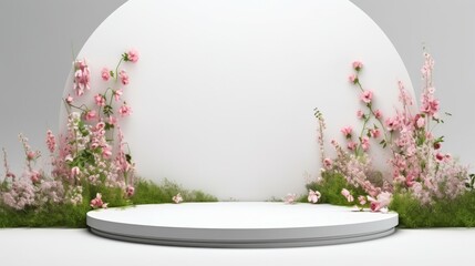 Fototapeta na wymiar White Round Object Adorned With Pink Flowers