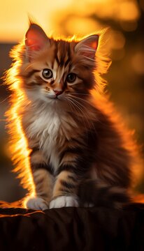 Close-up photo of a cute fluffy kitten with bright background - adorable pet portrait
