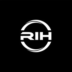 RIH letter logo design with black background in illustrator, cube logo, vector logo, modern alphabet font overlap style. calligraphy designs for logo, Poster, Invitation, etc.