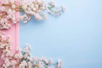 White Flowers Blooming on a Pink and Blue Background
