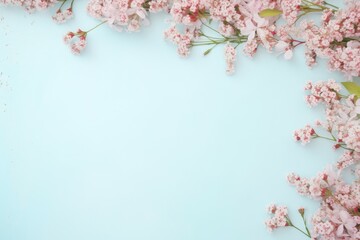 Blue Background With Pink Flowers.