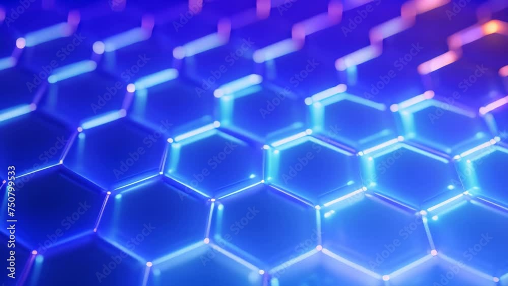 Poster 3d rendering of abstract background with hexagons in neon light. abstract background hexagon pattern