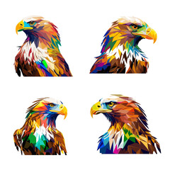 set of low poly eagle head logo