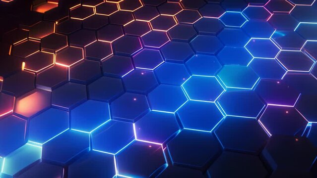 3d rendering of abstract background with hexagons glowing in the dark, Abstract background hexagon pattern with glowing lights, AI Generated