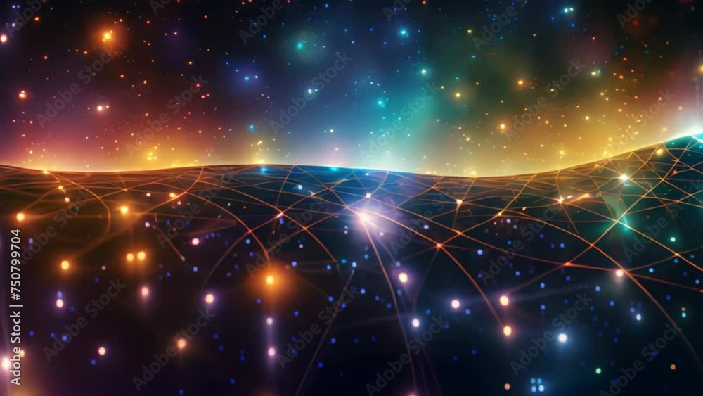 Poster futuristic technology wave background with glowing lines and bokeh, abstract background science tech