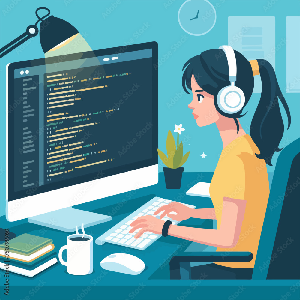 Wall mural programmer at work concept vector
