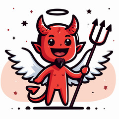 cartoon little devil kid red vector