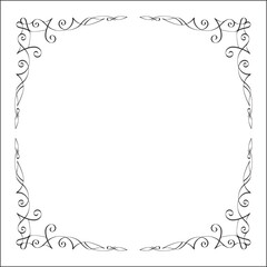 Elegant black and white ornamental frame, decorative border, corners for greeting cards, banners, business cards, invitations, menus. Isolated vector illustration.	