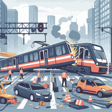 train crash with car illustration vector