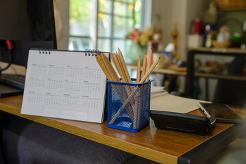 2024 Calendar desk placed on business office table. Desktop Calender for Planner to plan wedding...