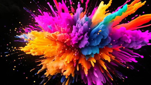 Colorful paint explosion isolated on black background. Colorful abstract background, Abstract colorful explosion on Black background, AI Generated