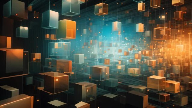 Abstract background with cubes. 3d rendering, 3d illustration. abstract cuboid representation of fourth dimension space, neural network generated art, AI Generated