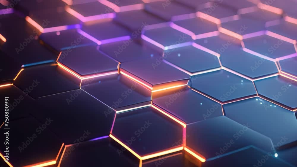 Poster 3d rendering of abstract background with hexagons in blue and orange, abstract hexagon background. d