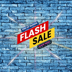 Fototapeta premium Flash Sale Shopping Poster or banner with Flash icon and 3D text on Wall background. Flash Sales banner template design for social media and website. Special Offer Flash Sale campaign or promotion.