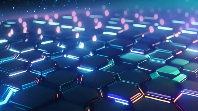 3d rendering of abstract technology background with hexagons in blue light, Abstract hexagon background. Digital technology concept. 3D Rendering, AI Generated