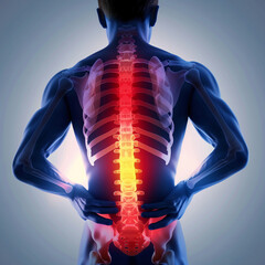 Lower back pain. Man holding his back in pain. Medical concept. 
