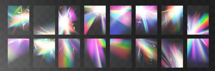 Crystal set glas light rainbow reflection effect.Optical,lights,glare,template.	

