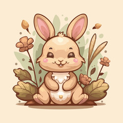 vector cute rabbit with flowers cartoon illustrator