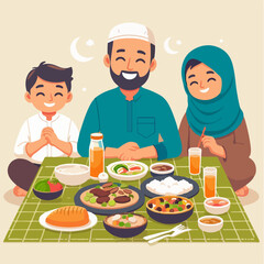 islamic holiday banner poster illustration ramadan family