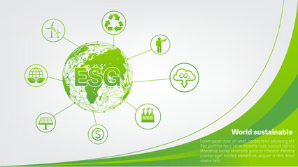 ESG Banner for Environment, Society and Corporate Governance, Contributions to environmental and social issues, World sustainable development, Vector illustration