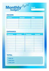 Template, Monthly budget, printable A4