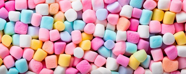 Fototapeta na wymiar Colorful candy marshmallows. Pastel sweet treats. Spring, easter, jelly beans