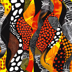 african ankara seamless pattern tile background - obrazy, fototapety, plakaty