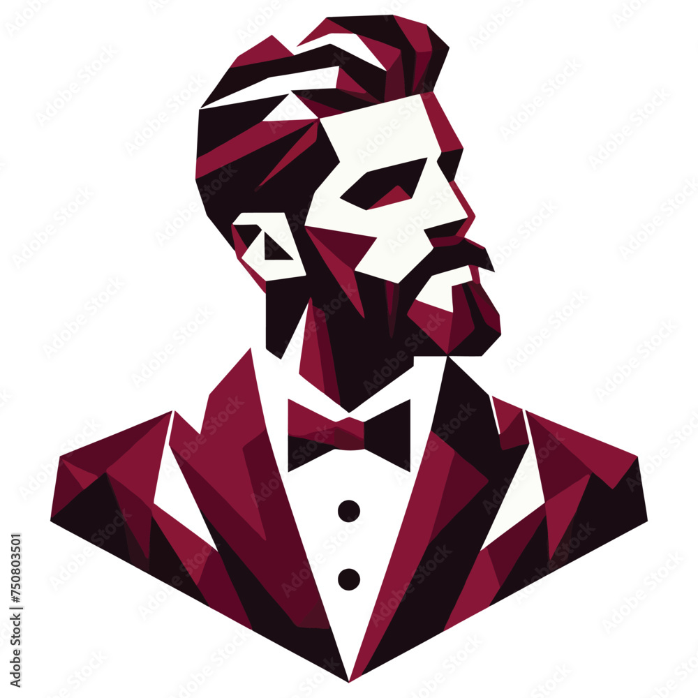 Wall mural Abstract geometric portrait of  man in suit, logos, vectors	