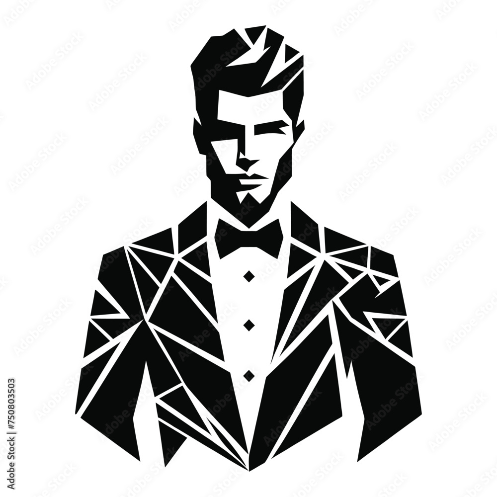 Wall mural Abstract geometric portrait of  man in suit, logos, vectors	