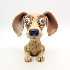 clay dog big ears and eyes on white background сreated with Generative Ai