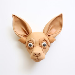 clay dog big ears and eyes on white background сreated with Generative Ai