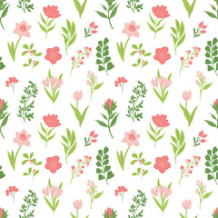 
Garden flower, plants, botanical, seamless vector design for fashion, fabric, wallpaper and all prints on white background. Spring pattern. Summer pattern