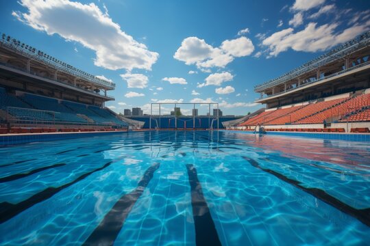 A vibrant olympic swimming pool captures the spirit of champions, where aspirations take flight and limits are surpassed