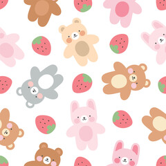 Teddy bear kawaii seamless pattern, vector background - 750804726