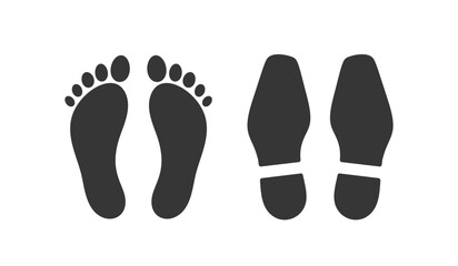 Vector Isolated Black Foot Prints of Shoe Soles and Barefoot Footprints with Fingers. Human Steps, Trail Silhouettes