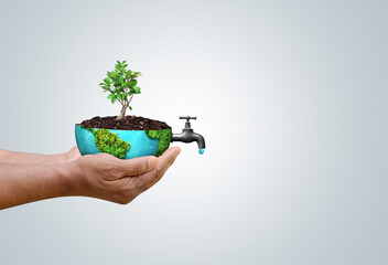 World Water Day Concept. Water for peace. Saving water and world environmental protection concept- Environment day and earth day. - obrazy, fototapety, plakaty