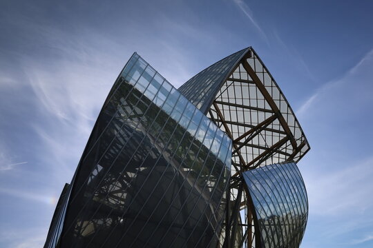 Paris France 5 may 2023 : Vuitton foundation building  and cultural center , architectures details