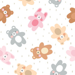 Teddy bear kawaii seamless pattern, vector background - 750805558