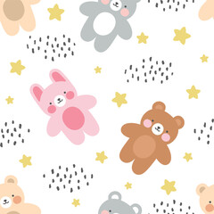 Teddy bear kawaii seamless pattern, vector background - 750806176