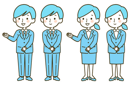 スーツを着た男女の社会人(単色)