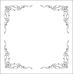 Elegant black and white ornamental frame, decorative border, corners for greeting cards, banners, business cards, invitations, menus. Isolated vector illustration.	